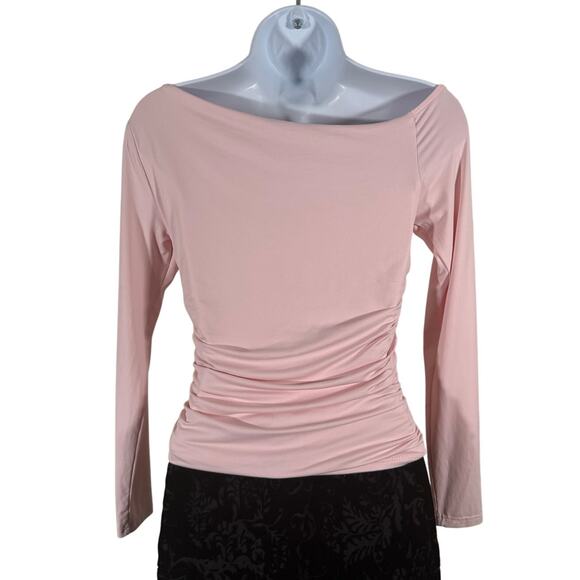 Windsor Pink Off Shoulder Long Sleeve Top Ruched Slim Fit Y2K Slim Stretch Sz Lg - Picture 2 of 6